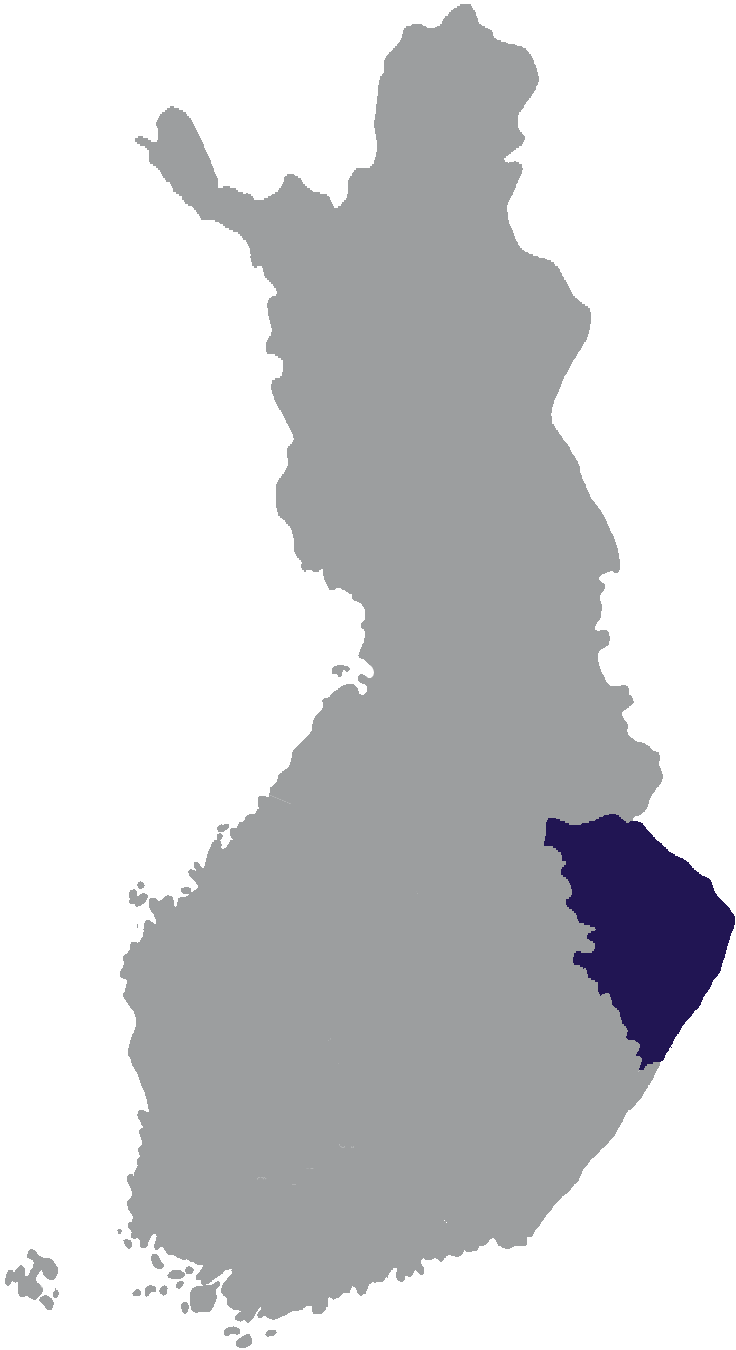 Landkaart Finland grijs met regio Noord-Karelië donkerblauw op transparante achtergrond - 600 * 733 pixels